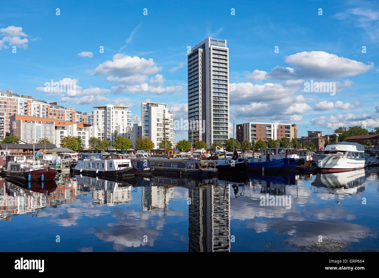 Poplar Dock Marina with modern luxury housing in London England United Kingdom UK Stock Photo