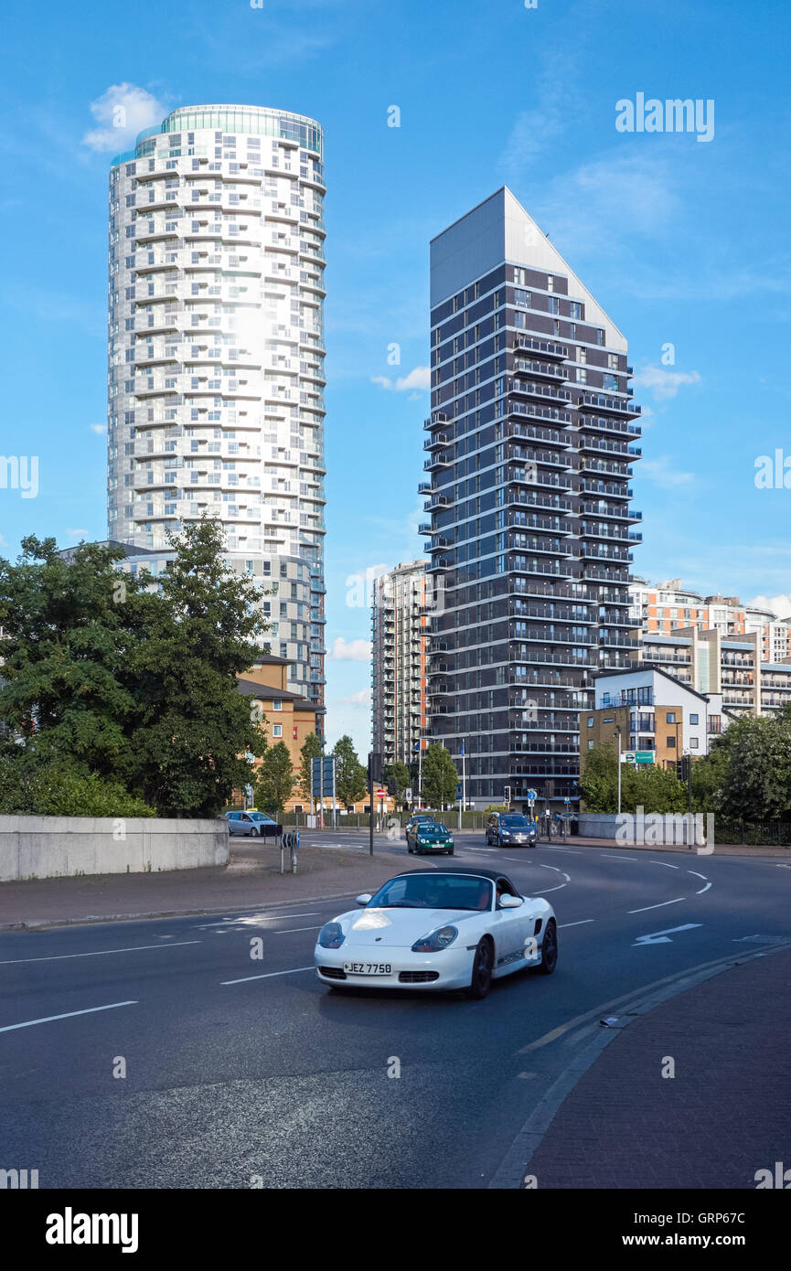 Charrington Tower and Streamlight Tower modern luxury housing in Canary Wharf, London England United Kingdom UK Stock Photo