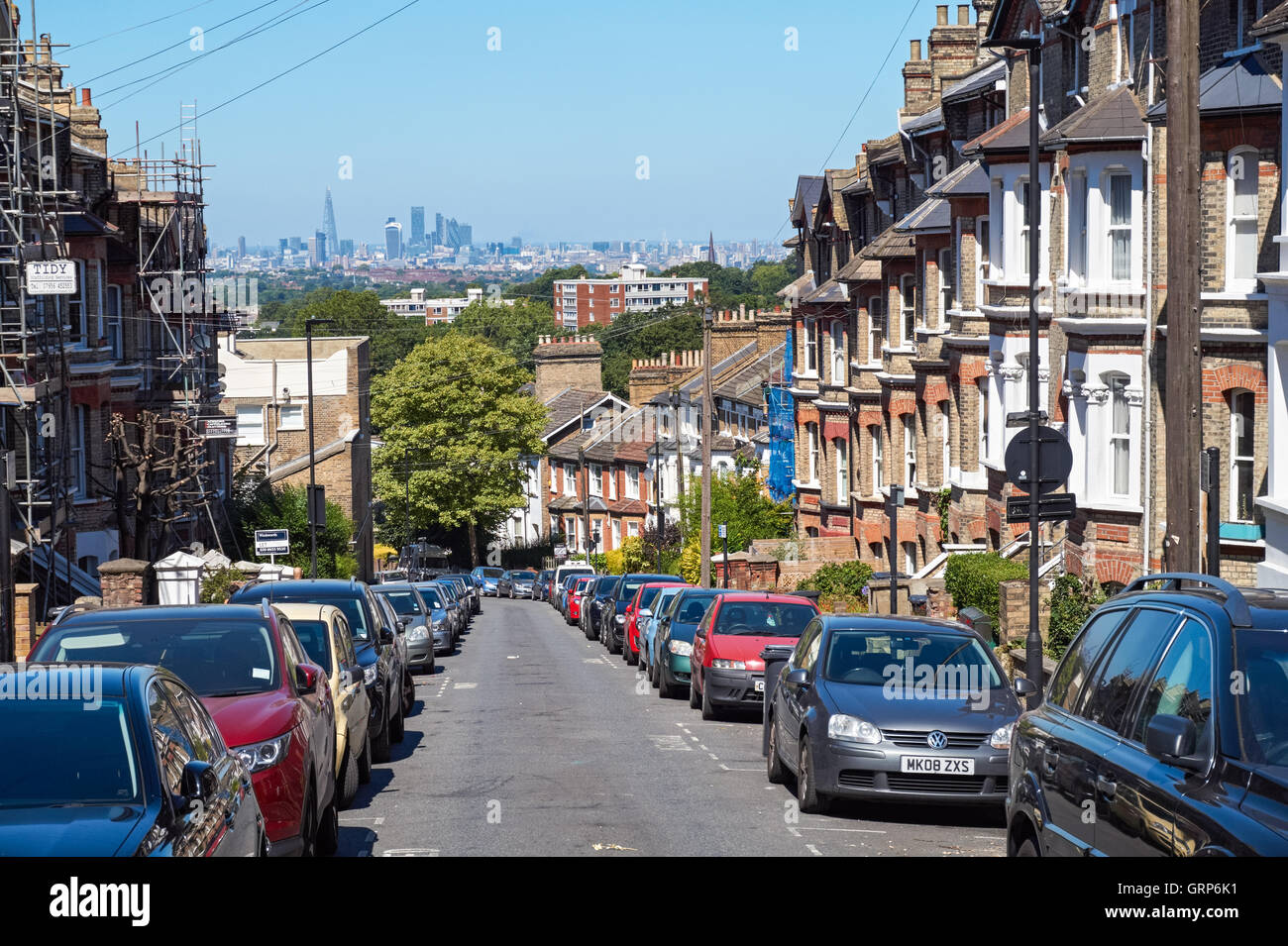 View of the London skyline from Woodland Road in Crystal Palace, London