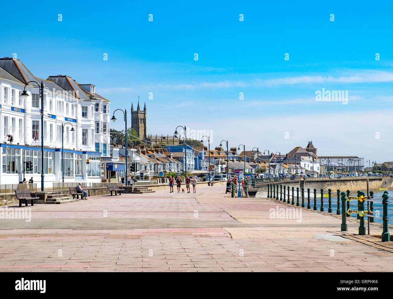 The wide victorian promenade at Penzance in Cornwall, England, UK Stock Photo