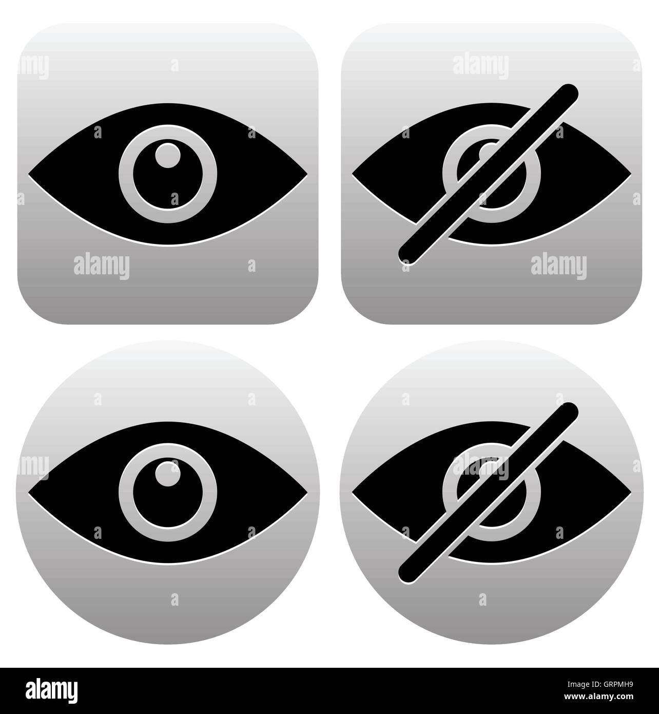 Eye symbols as show, hide, visible, invisible, public, private icons. Stock Vector