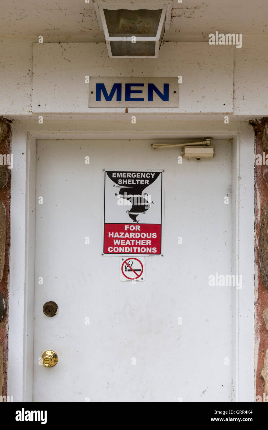 Hastings, Michigan - A tornado shelter in the men's restroom at historic Charlton Park village. Stock Photo
