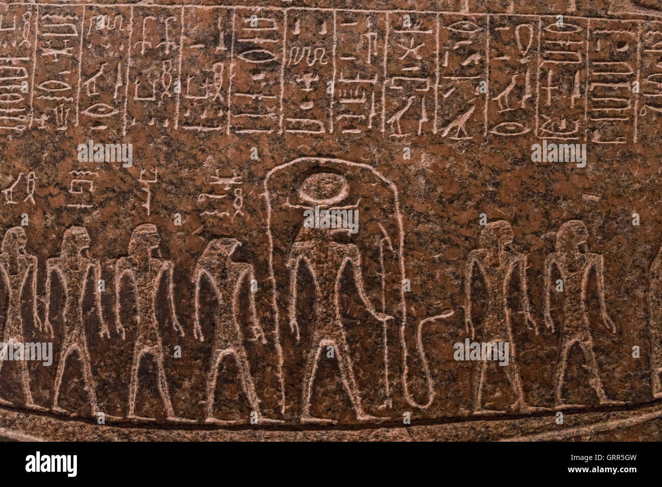 Egyptian hieroglyphics on Sarcophagus of King Ramses III, at The Louvre Museum, Paris, France Stock Photo