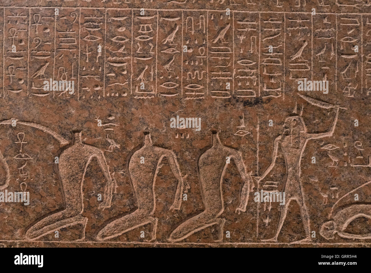 Egyptian hieroglyphics on Sarcophagus of King Ramses III, at The Louvre Museum, Paris, France Stock Photo