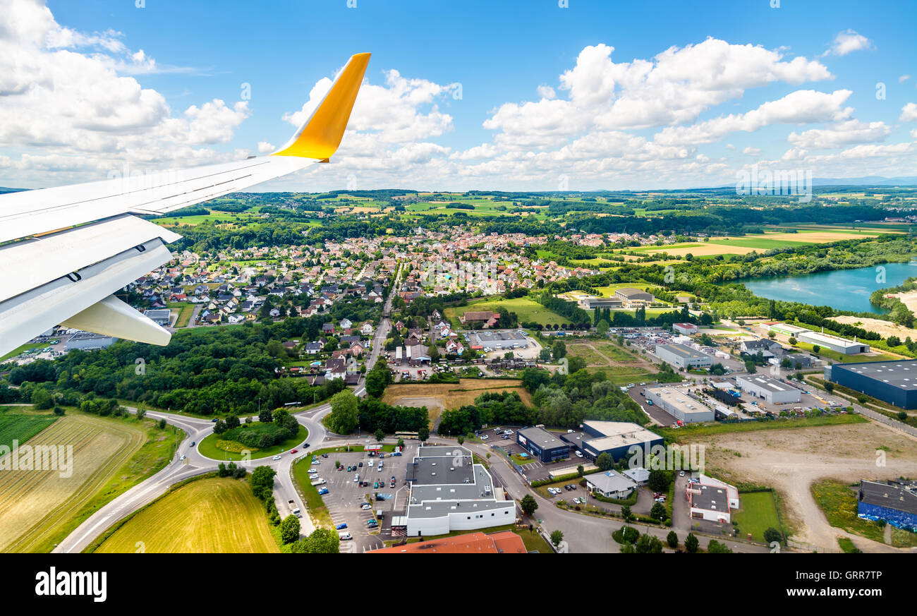 Landing at Euroairport Basel-Mulhouse-Freiburg Stock Photo