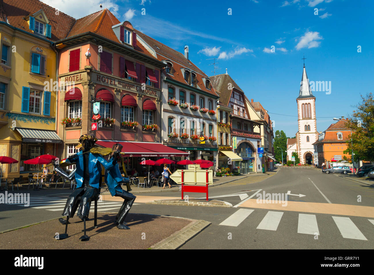 France, Haut-Rhin (68), Munster village, market place Stock Photo