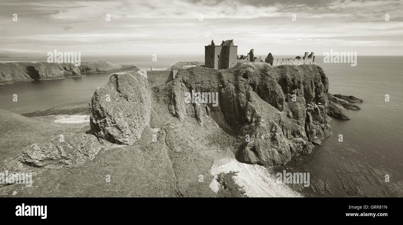 Dunnottar castle ruins in scottish coastline. Stonehaven. Scotland. UK. Horizontal Stock Photo