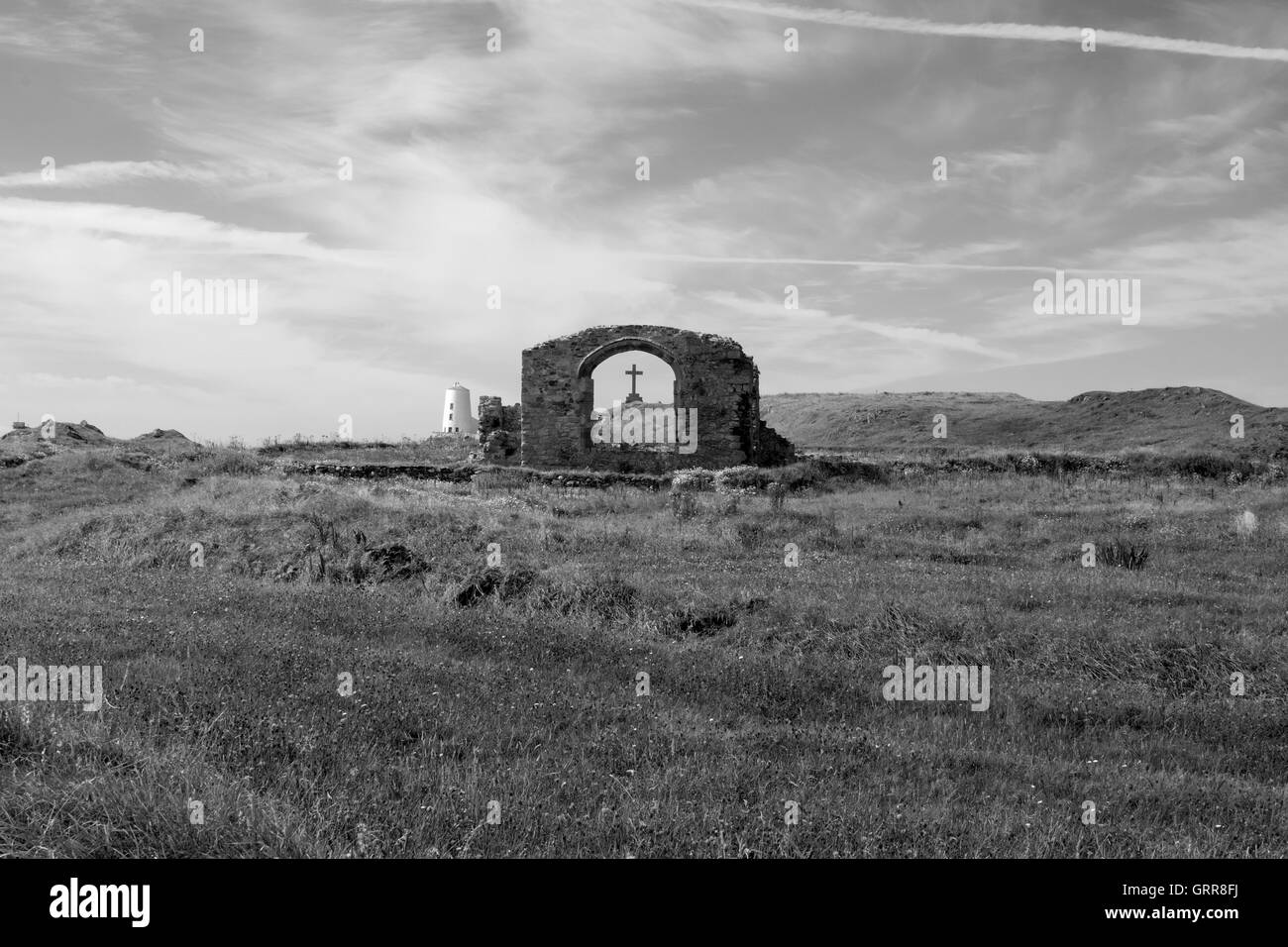 Ruin of the Church of St Dwynwen on llanddwyn island Anglesey North Wales Stock Photo