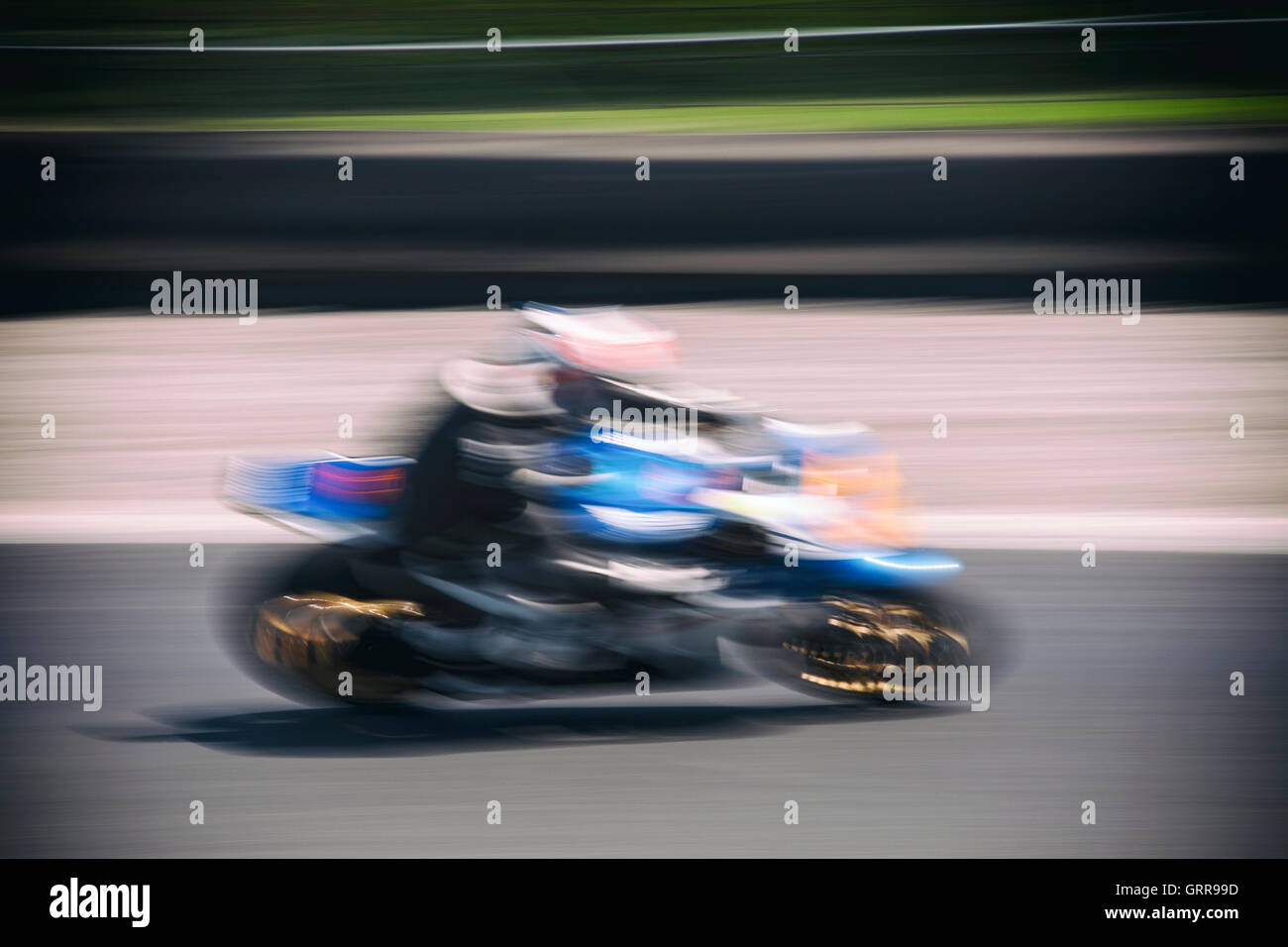 Panned and blurred photos of motorcyclists at a track day riding on the race track at Mondello Park, County Kildare, Ireland Stock Photo