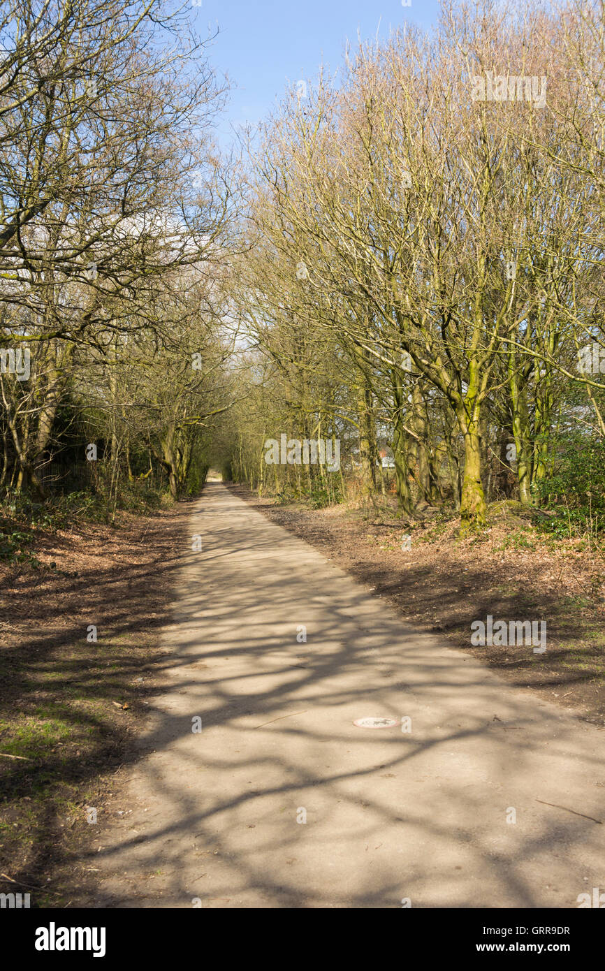 Long straight section of the six mile long Kirklees Trail which runs between Greenmount village and Bury town centre. Stock Photo