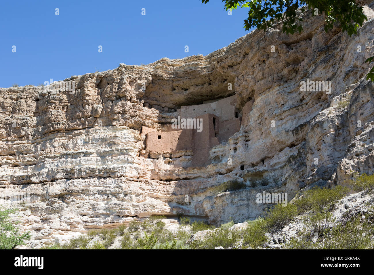 Montezuma Castle National Monument, located in central Arizona, is an ancient Pueblo Indian cliff dwelling and is managed by the Stock Photo