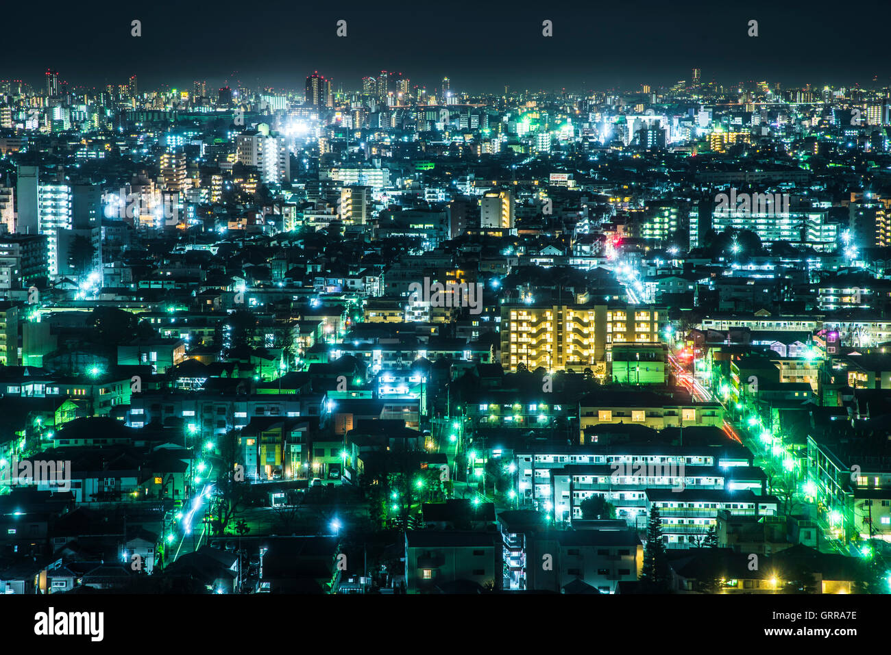 General view of Tokyo, view from Nerima -Ku, Tokyo, Japan. Toward Yokohama, Kanagawa, Japan. Stock Photo