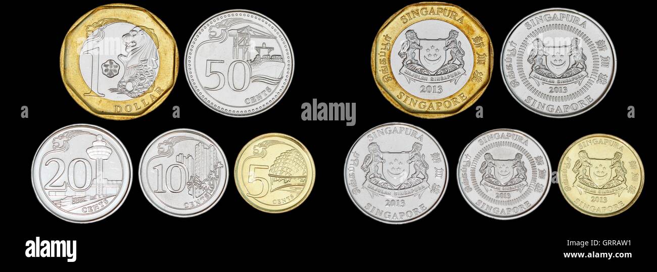 New Singapore Coins Stock Photo