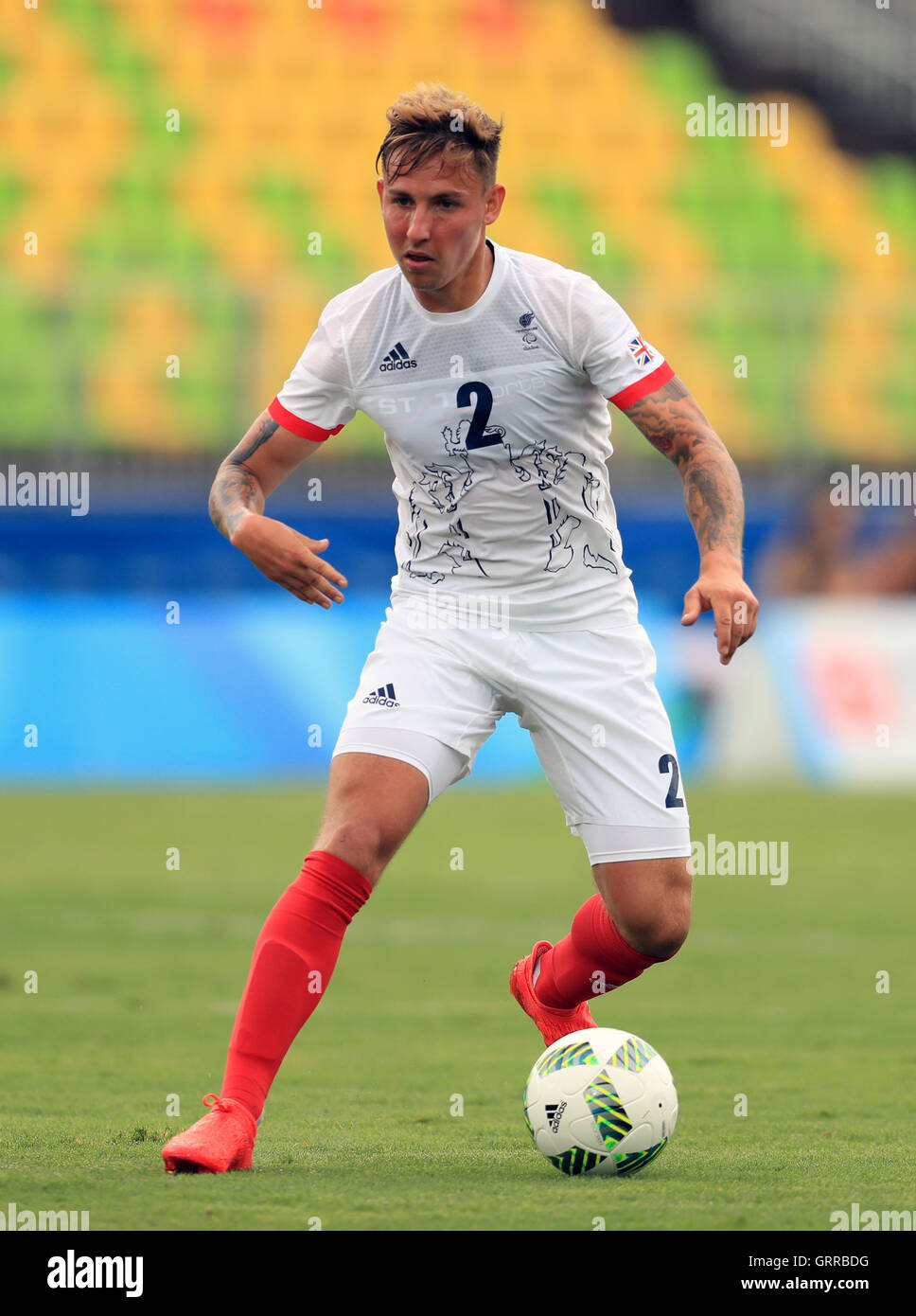 Great Britain's Liam Irons during the Men's 7 a side Football at the Deodoro Stadium during the first day of the 2016 Rio Paralympic Games in Rio de Janeiro, Brazil. Stock Photo
