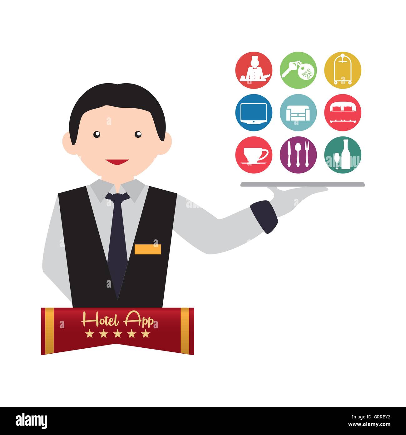 Waiter Of Hotel And Digital Apps Design Stock Vector Art