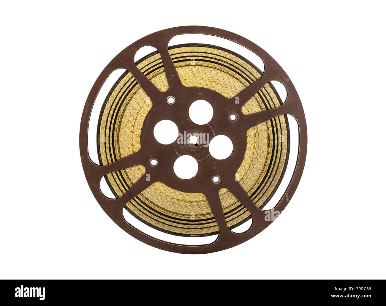 Vintage 16 mm movie film reel isolated on white. Stock Photo