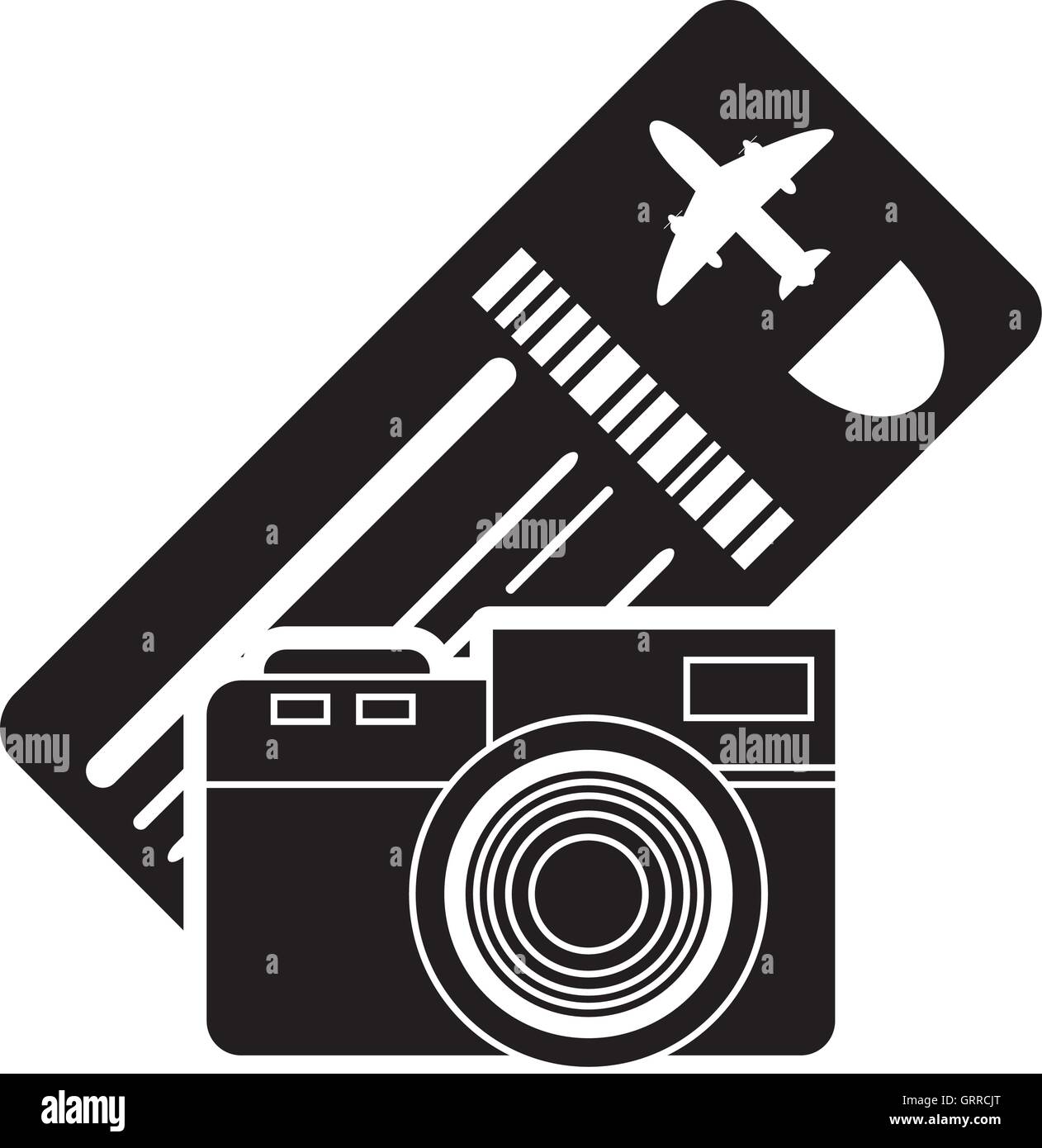 boarding pass or ticket and camera  icon Stock Vector