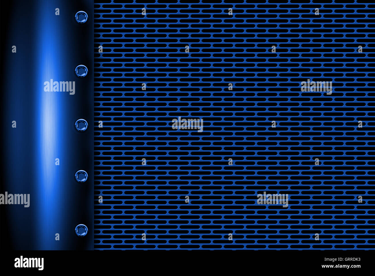 blue metal background with rivet on gray metallic mesh. background and ...
