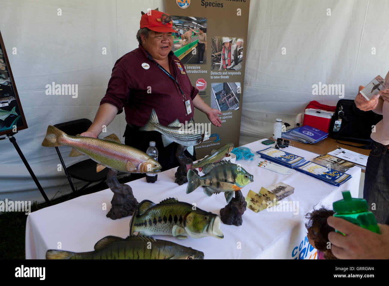 US Fish and Wildlife Service representative presenting information on freshwater fish in North-America - USA Stock Photo