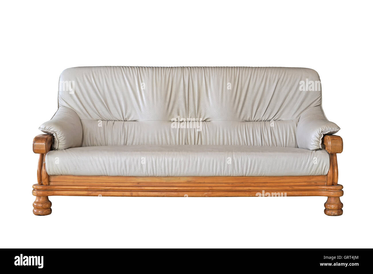 Old Styled White Leather Vintage Sofa Isolated On White Background