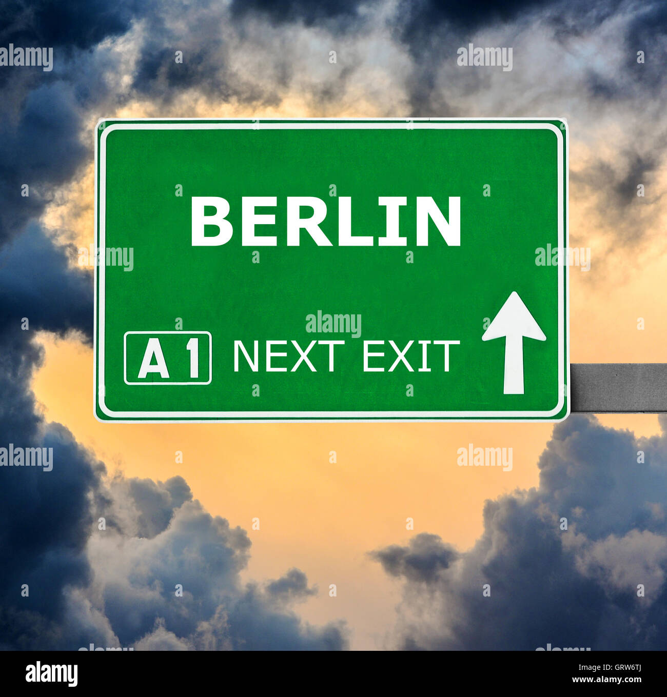 BERLIN road sign against clear blue sky Stock Photo Alamy