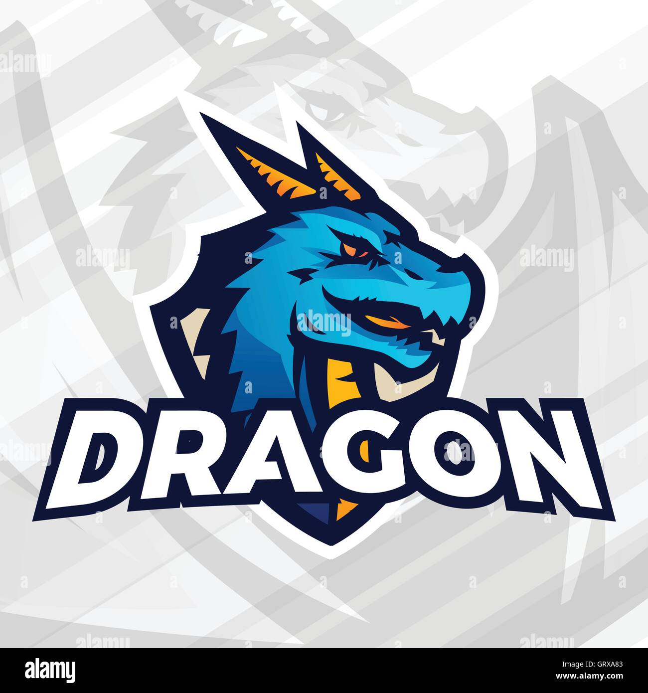 Dragon on shield sport mascot concept. Football or baseball patch design. College league insignia. Stock Vector