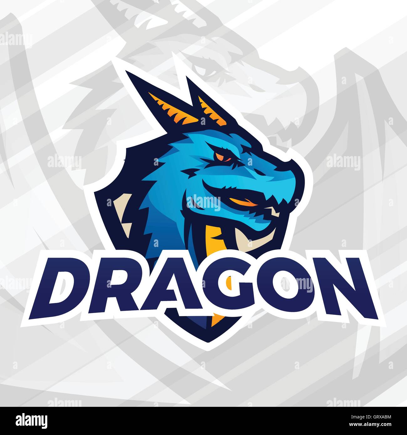 Dragon on shield sport mascot. Football or baseball patch concept. College league insignia, School team vector Stock Vector