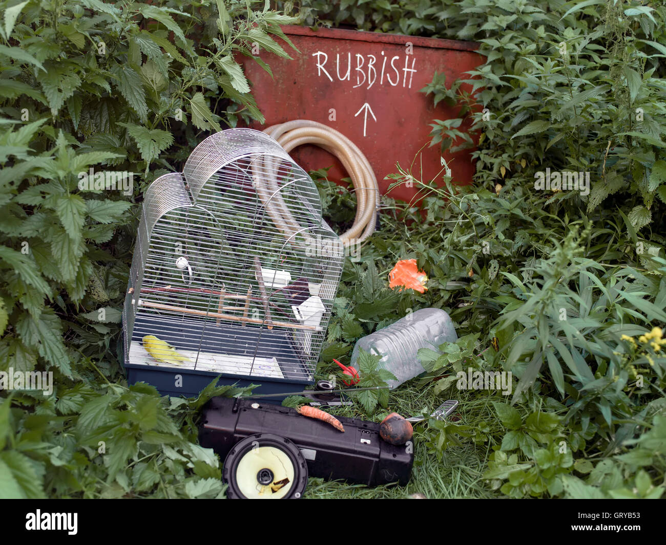 Abandoned bird cage Stock Photo