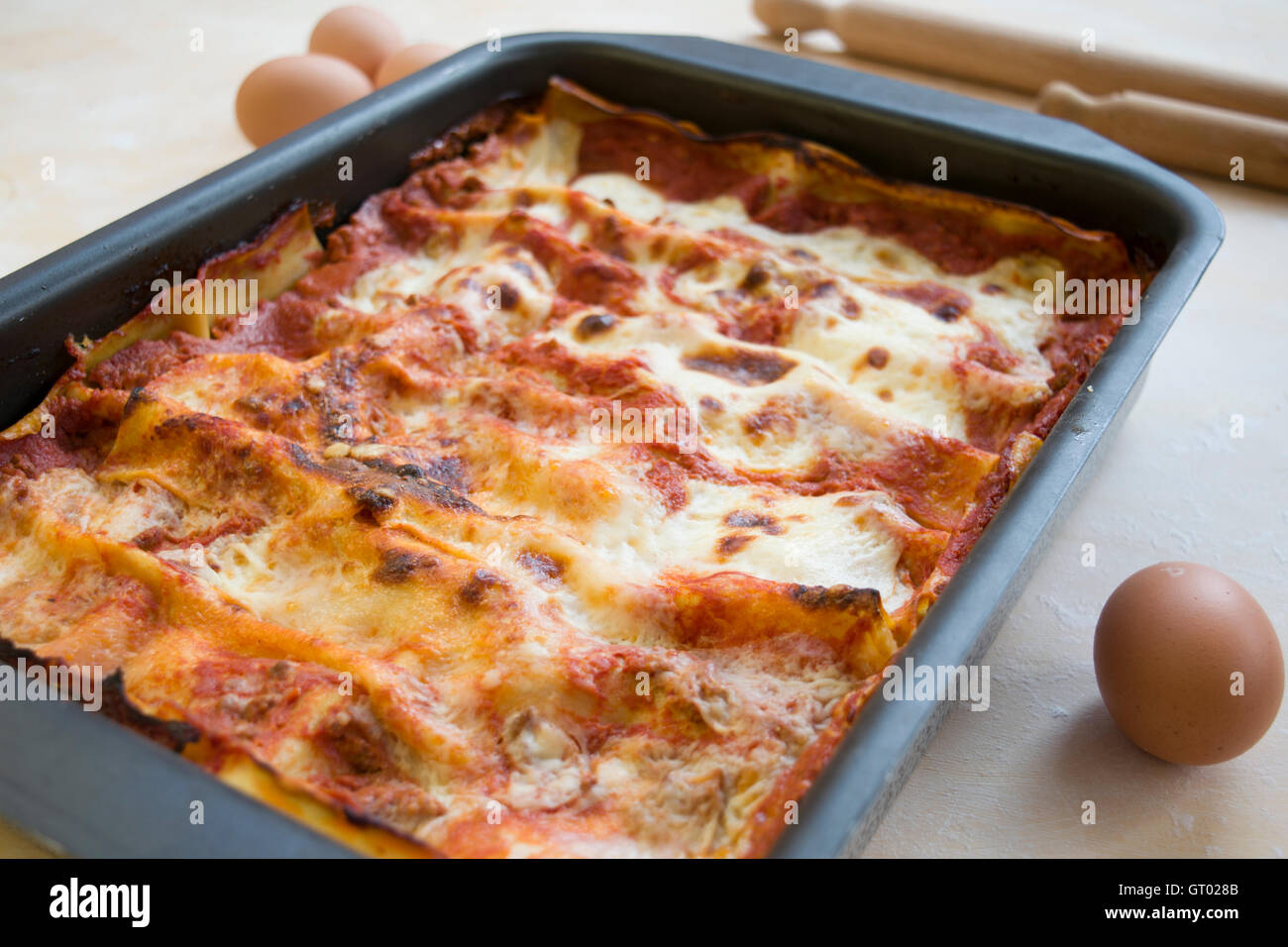 baking pan of lasagna Stock Photo Alamy