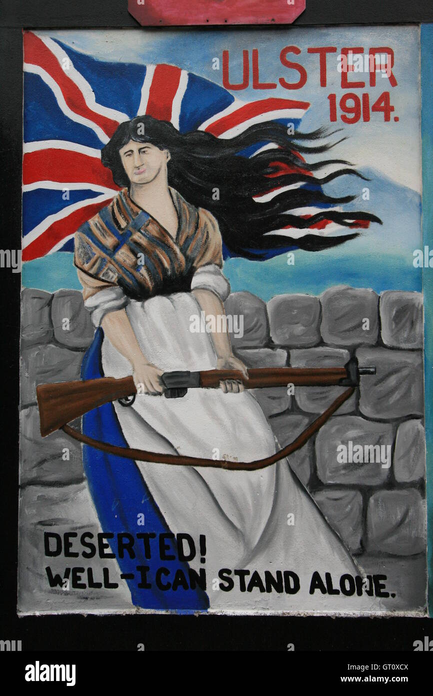 Unionist political mural, Shankill Road, Belfast, Northern Ireland, UK. Stock Photo