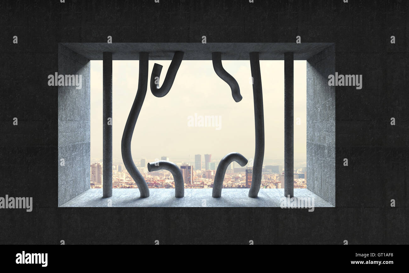 3d image broken jail bar and town background Stock Photo Alamy