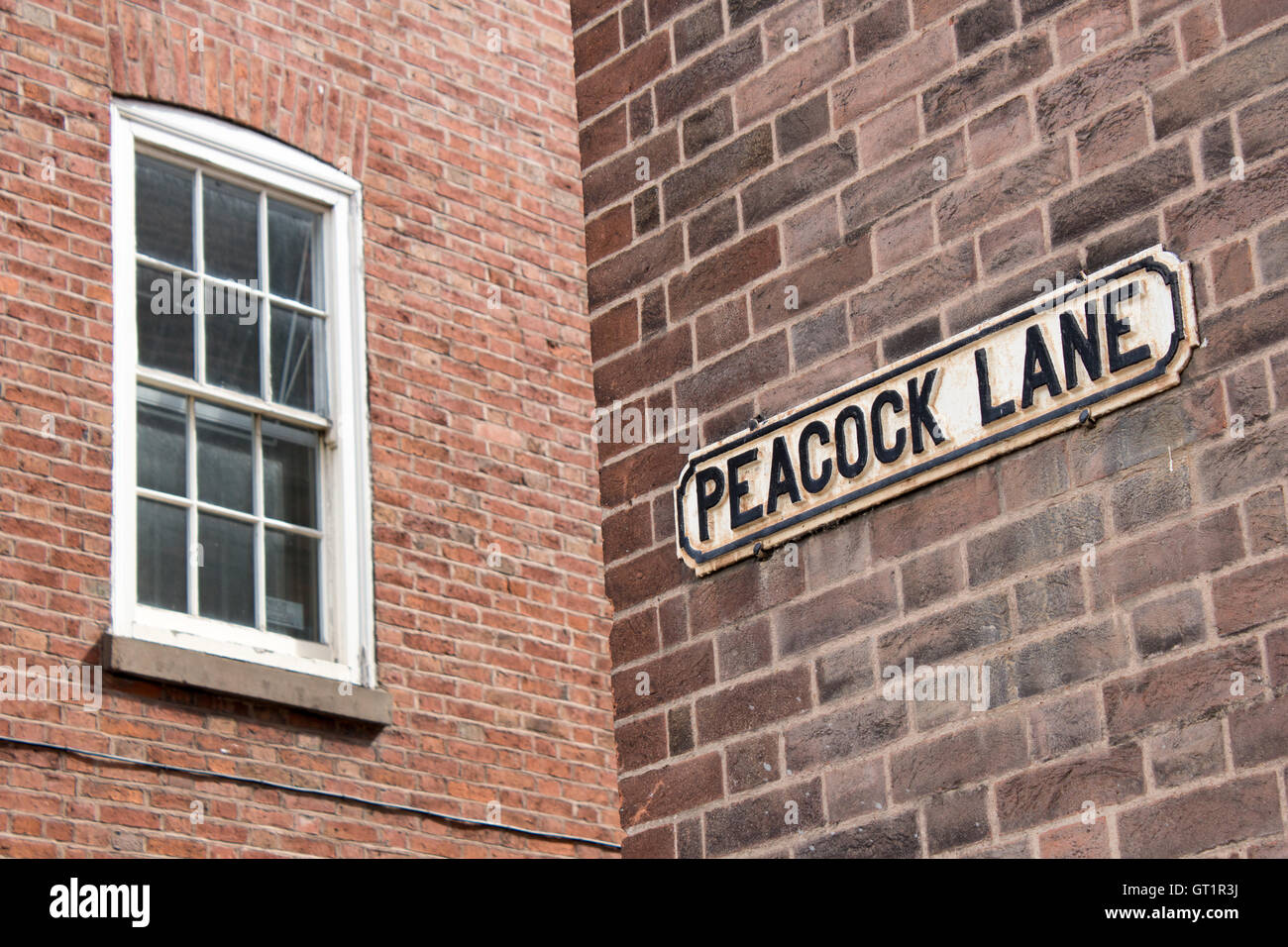 A sign depicting Peacock Lane, Leicester.Leicester Cathedral main