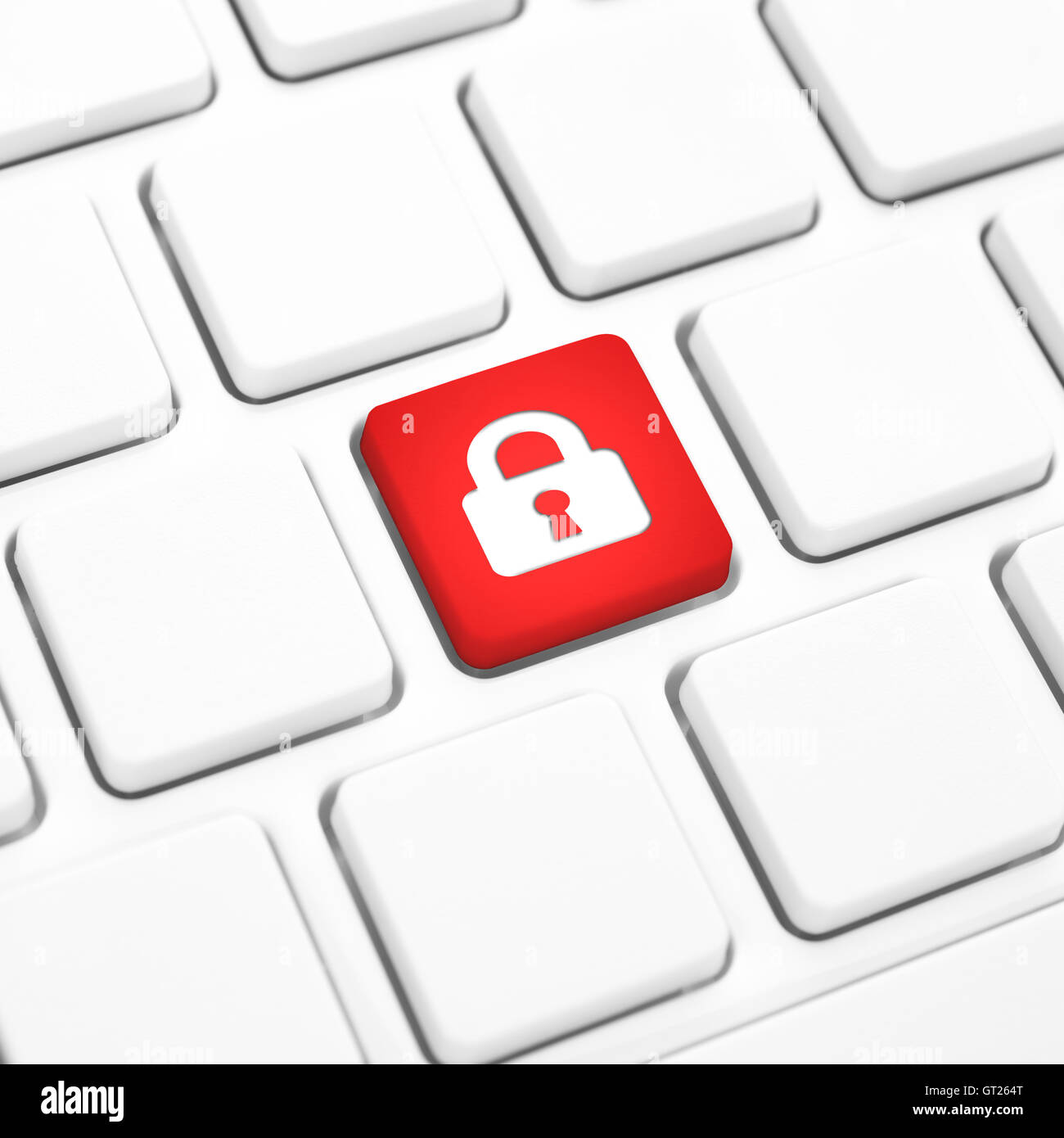 Security internet login concept, red lock button or key on white keyboard Stock Photo