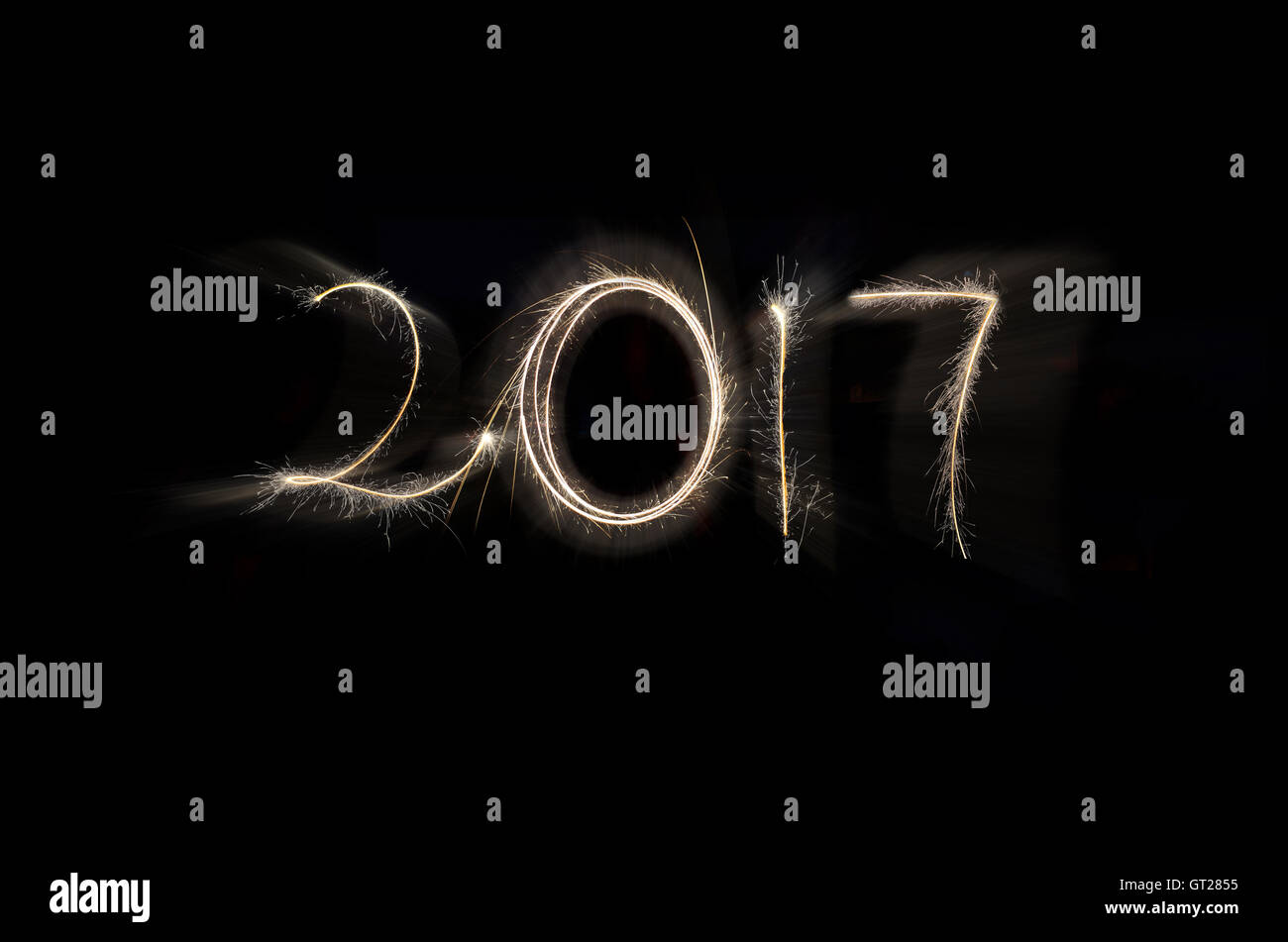 In new year eve. Happy new year text in black background. Stock Photo