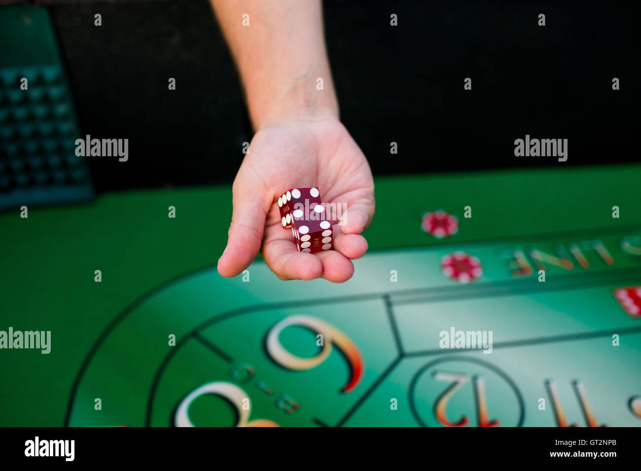 Holding Dice At Craps Table Stock Photo Alamy