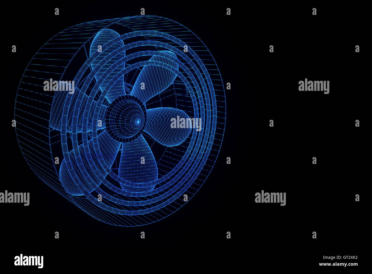 Fan Rotation 3d Rotation Fan Turbine in Hologram Wireframe Style. Nice 3D Rendering ...