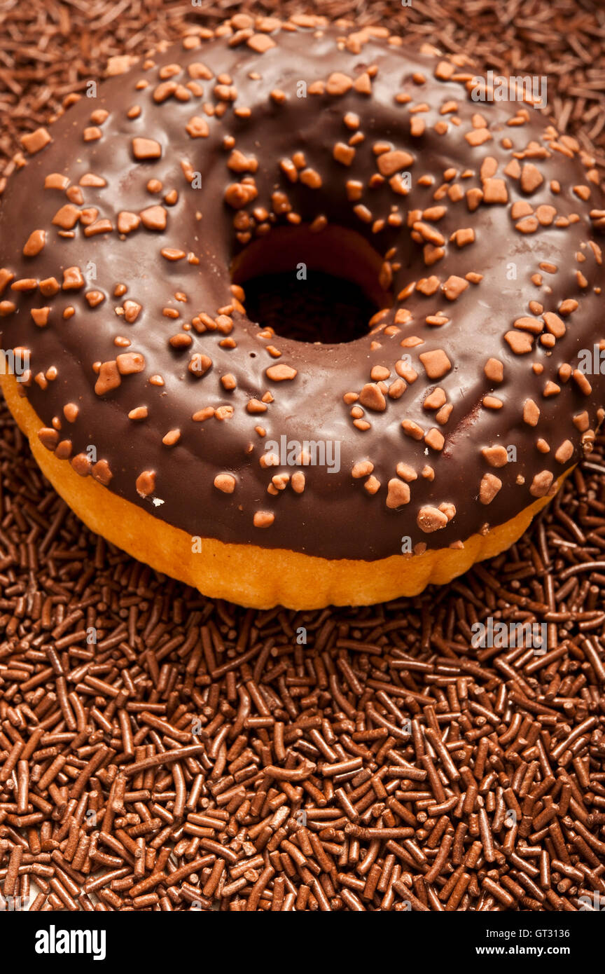 doughnut with chocolate frosting Stock Photo