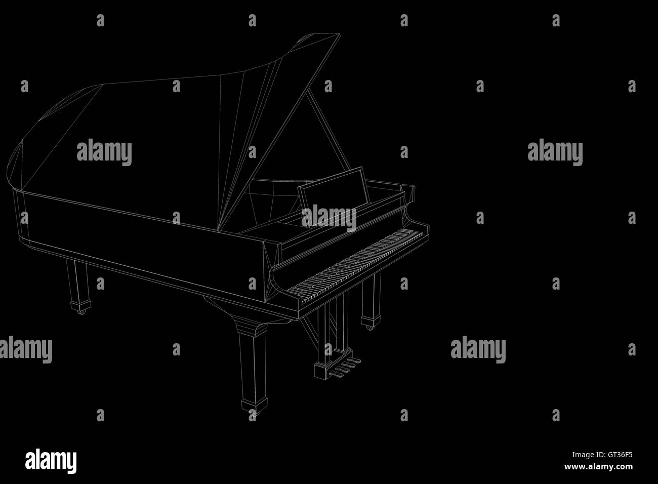 3D Music Piano in Wireframe Hologram Style. Nice 3D Rendering Stock