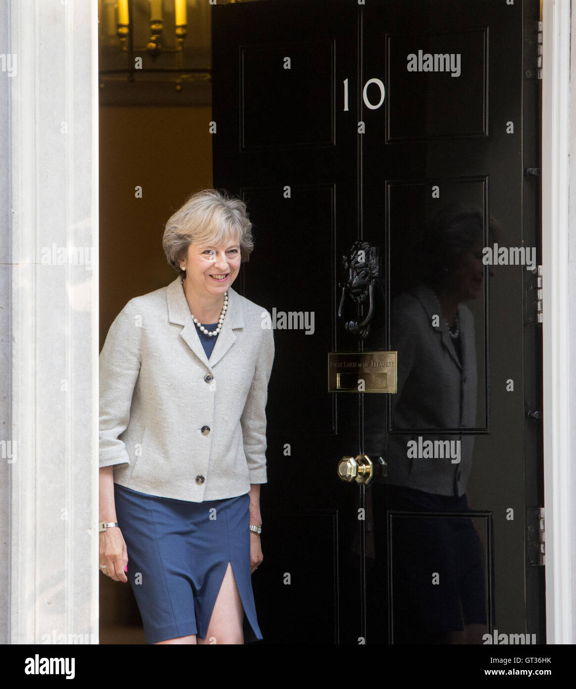 Prime Minister,Theresa May,leaves the door of Number 10 Downing street Stock Photo