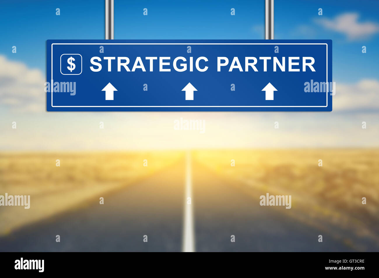 strategic partner words on blue road sign with blurred background Stock Photo