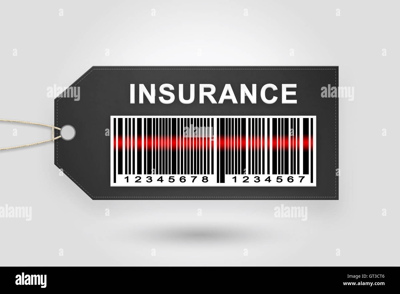 insurance price tag with barcode and grey radial gradient background Stock Photo