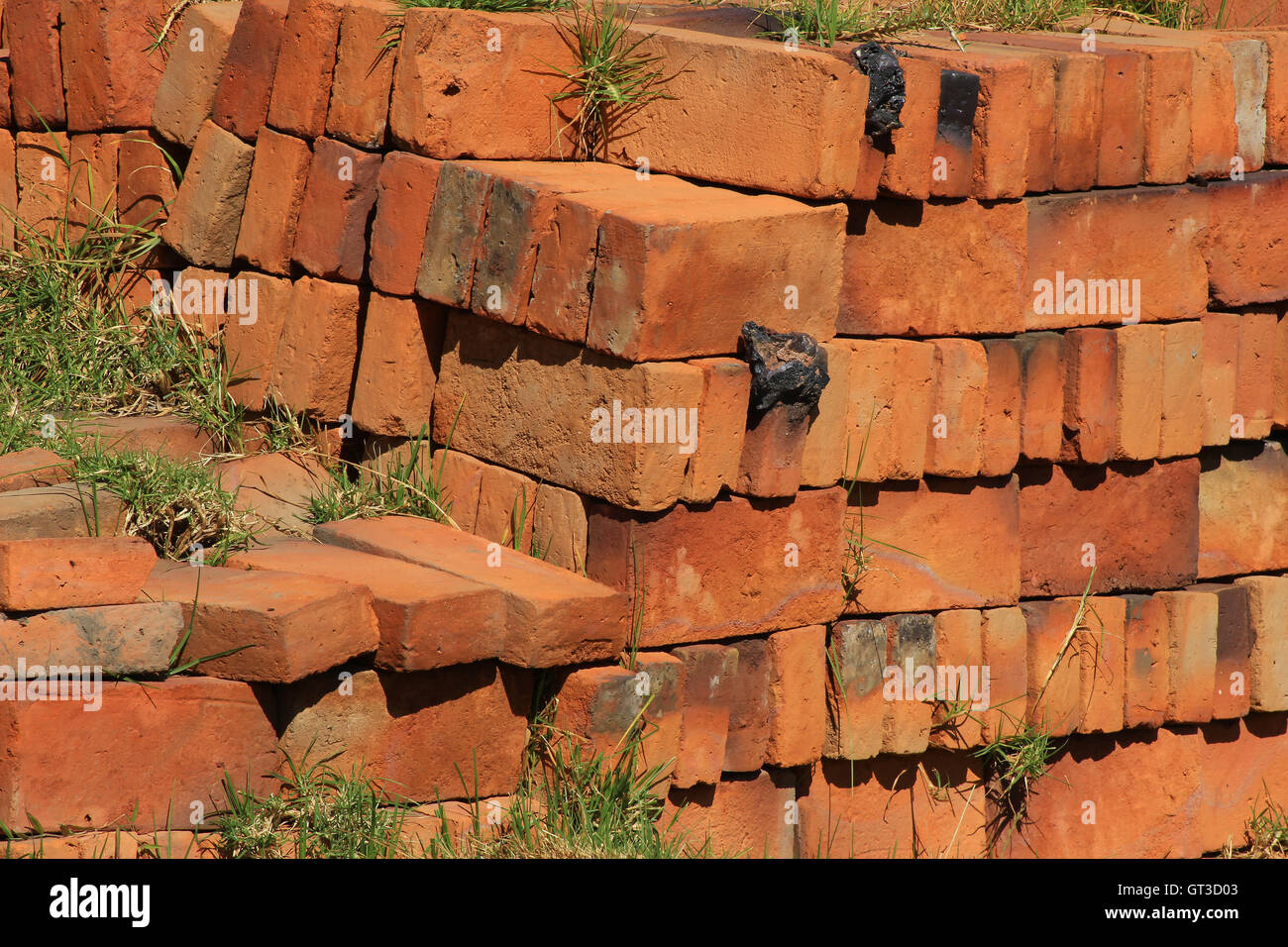 Adobe bricks stacked at a construction site in Cotacachi, Ecuador Stock Photo