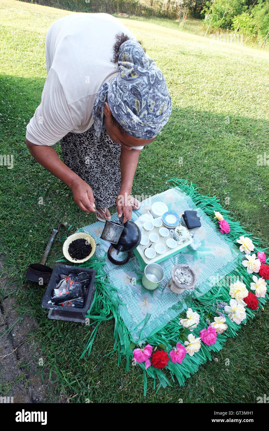 Ethiopian woman preparing coffee,Ethiopia, Africa Stock Photo