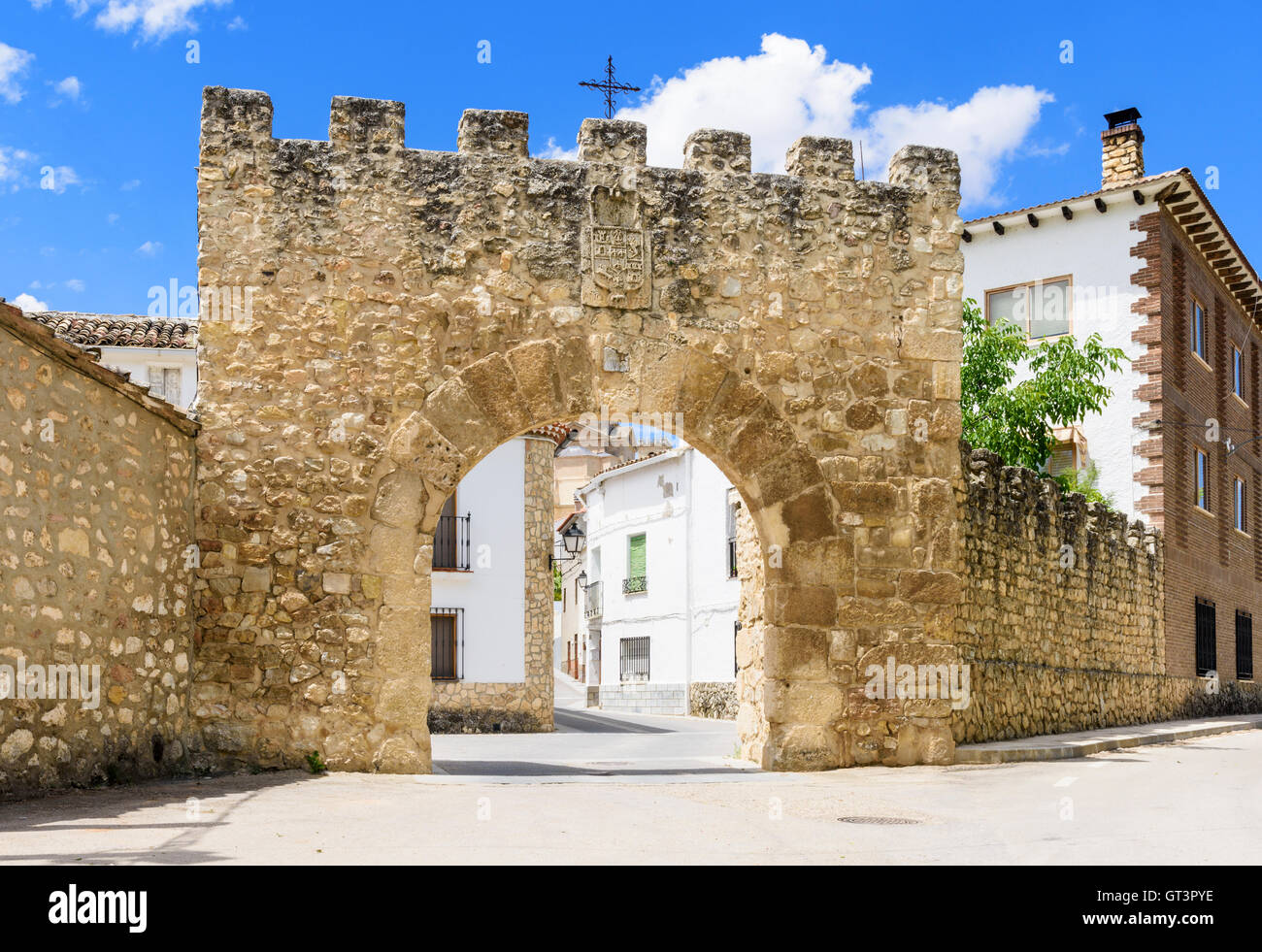 The Puerta del Agua, the entrance gate into the town of Ucles, Spain Stock Photo