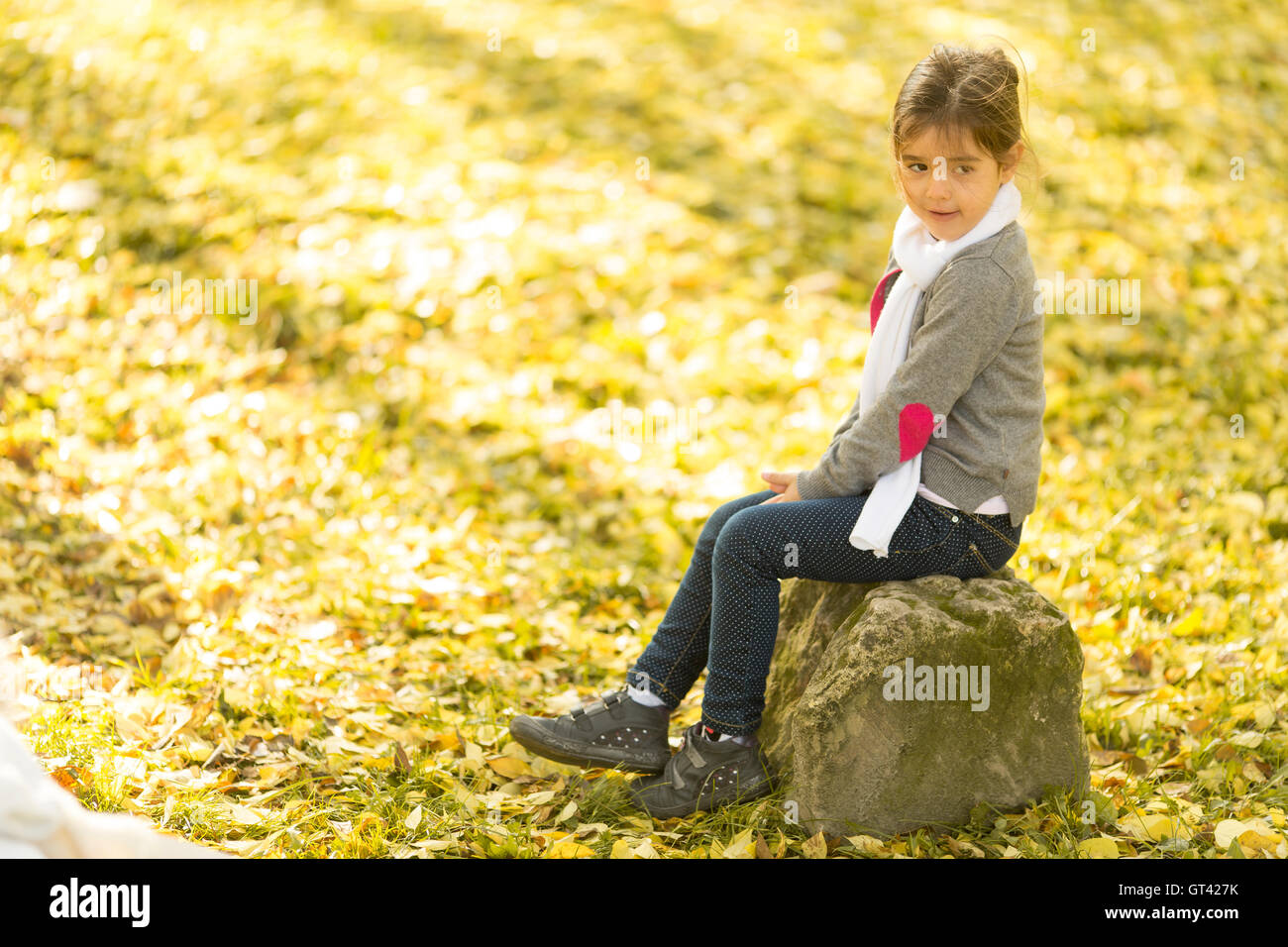 Cute little girl in the park at autumn Stock Photo - Alamy