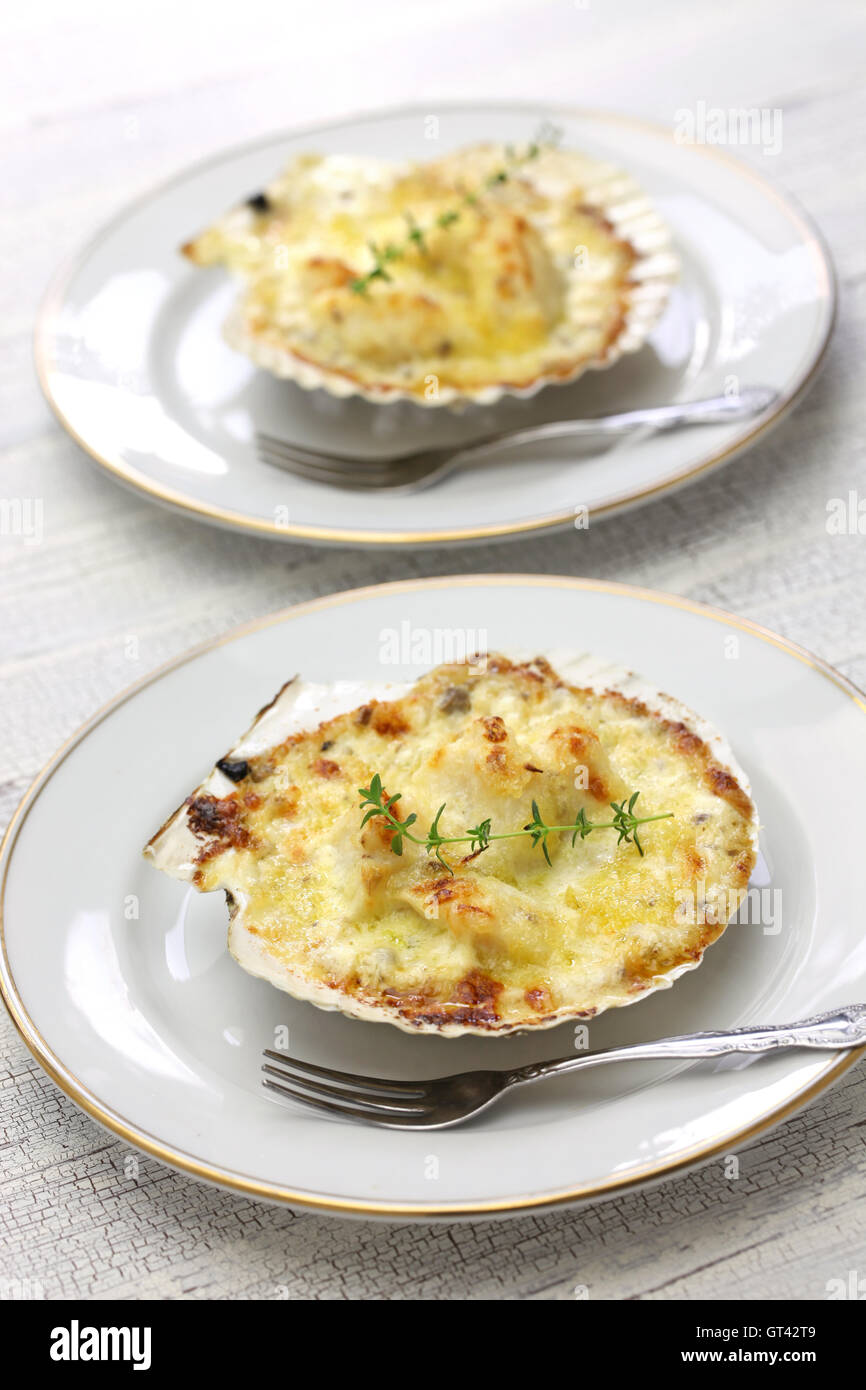 Coquilles Saint Jacques Gratin French Scallop Cuisine Stock Photo