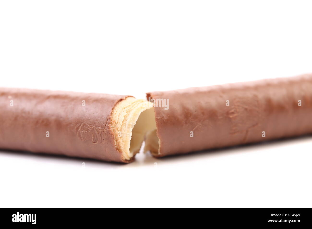 Broken waffle roll coated chocolate Stock Photo Alamy