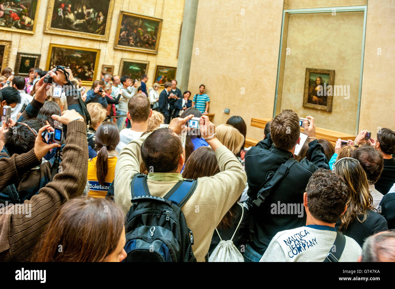 Paris (75) 1e arr. Crowd of people taking pictures of the Mona Lisa, Louvre museum. France Stock Photo