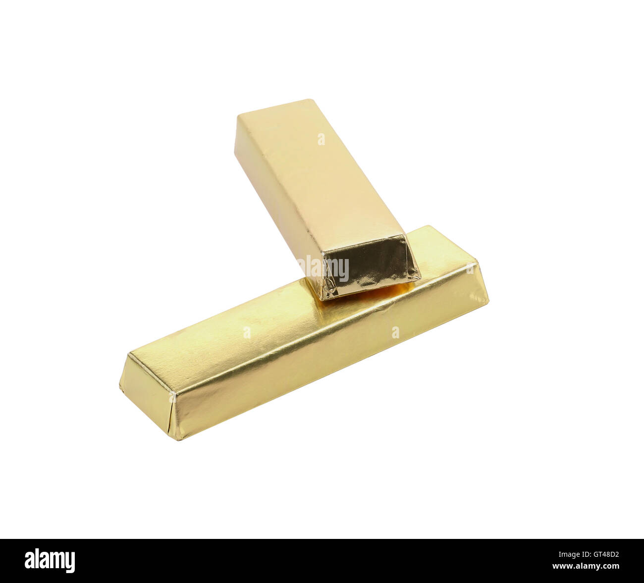 Bars of chocolate in golden foil Stock Photo Alamy