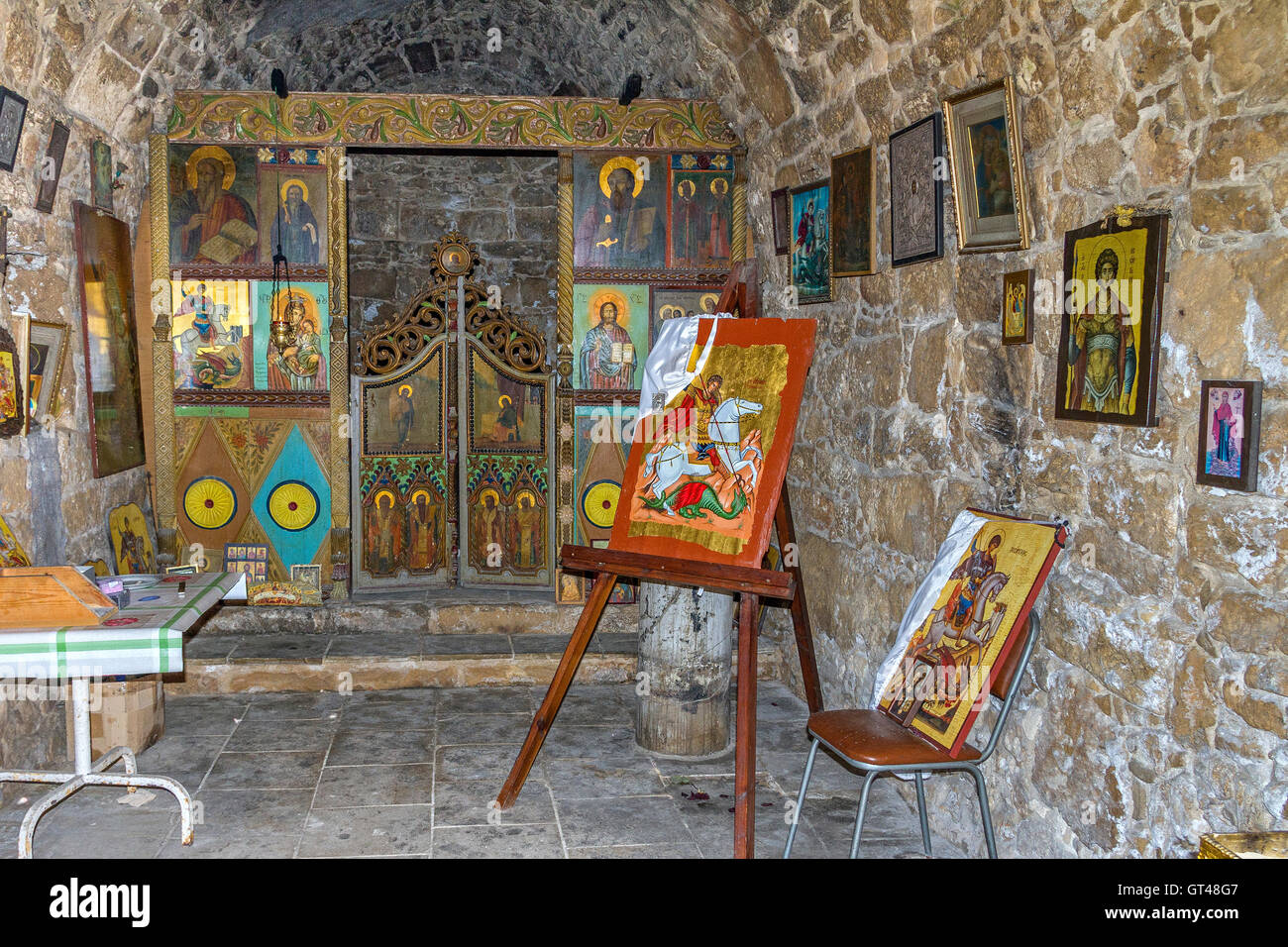 Inside Ancient Church Agios Georgios Cyprus Stock Photo